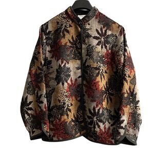 Coldwater Creek Jacket Womens L Black Dark Floral Tapestry Reversible Office